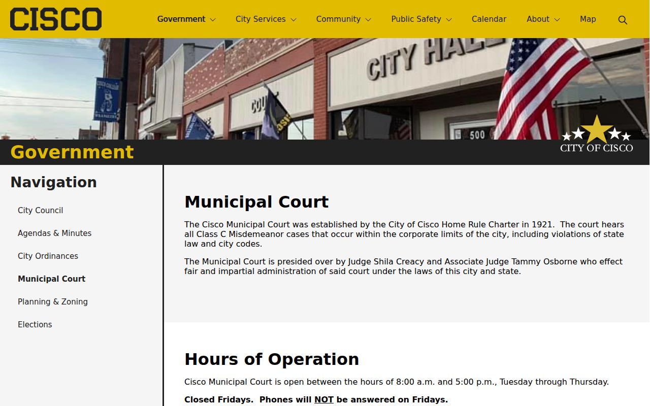 Cisco Municipal Court criminal record and citation page
