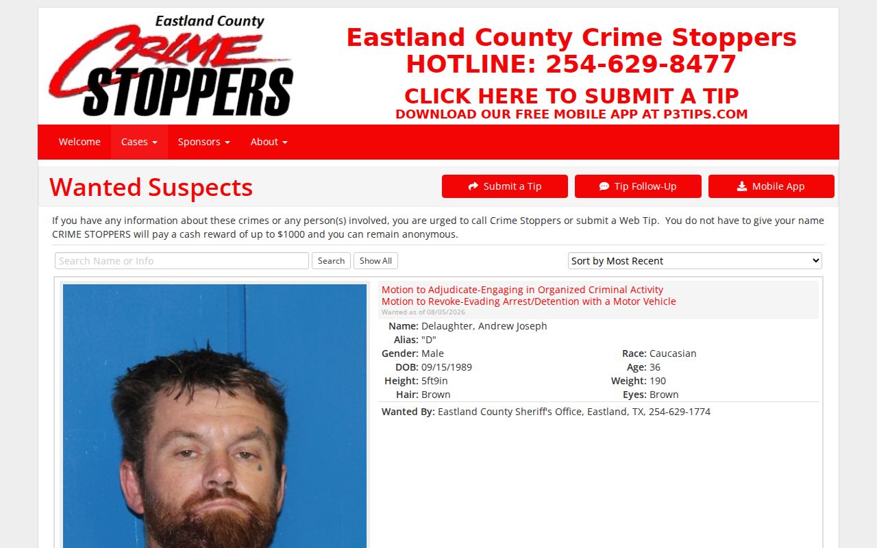 Eastland County arrest search wanted information interface