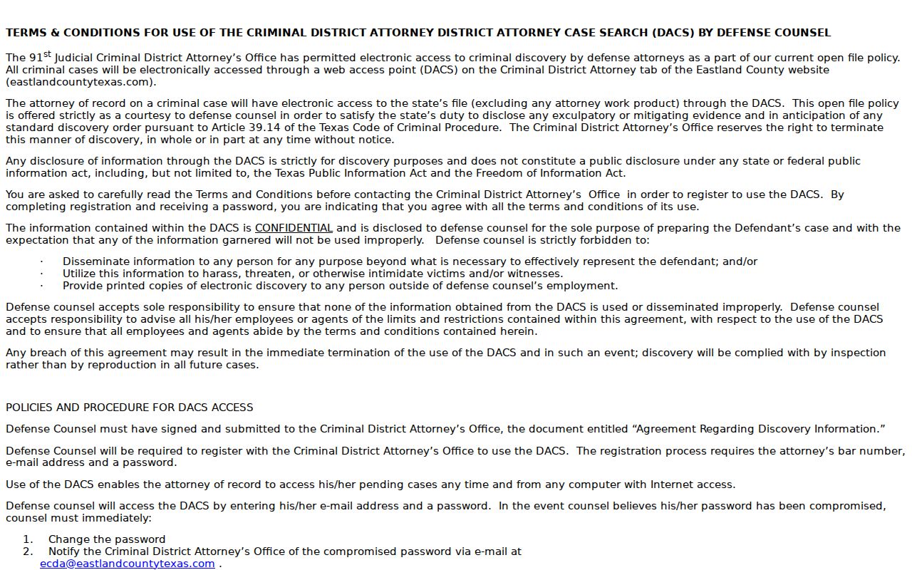 Eastland County court case NetData defense counsel terms