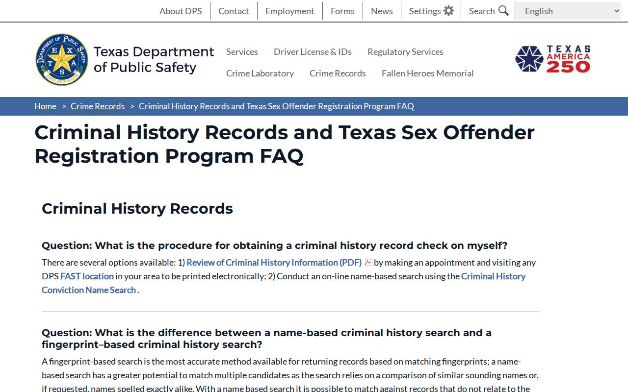 Texas DPS registry FAQ for Eastland County sex offender lookup