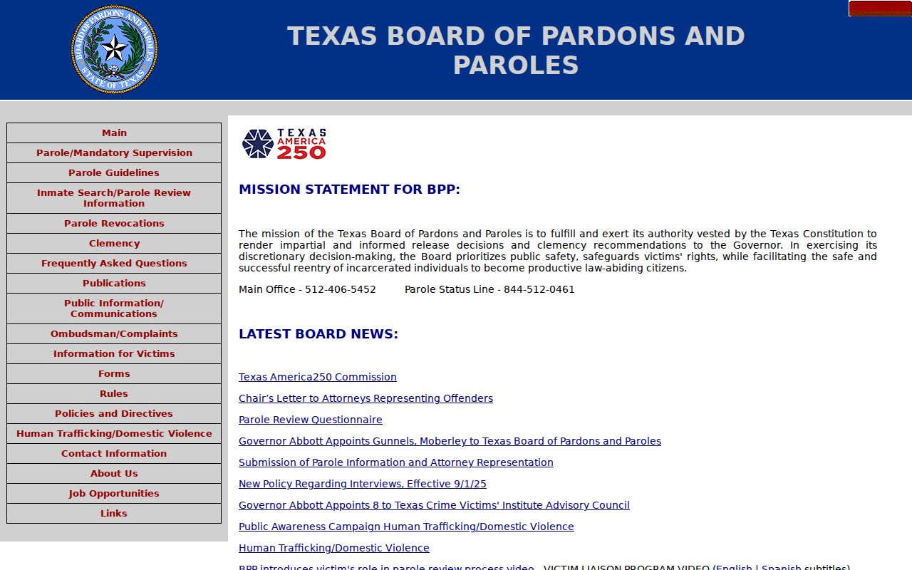 Eastland County criminal supervision record Texas parole board page