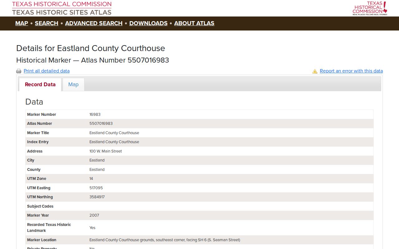 Eastland County criminal court records courthouse history page
