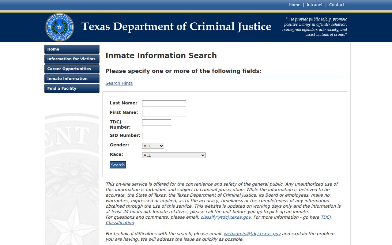 Eastland County criminal custody record TDCJ inmate search